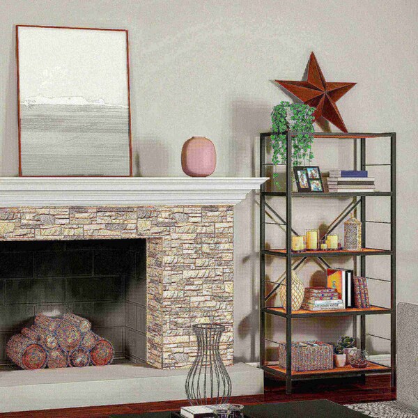 Hastings Home 5-Tier Open Style Bookshelf, Oak - 383733ZXG