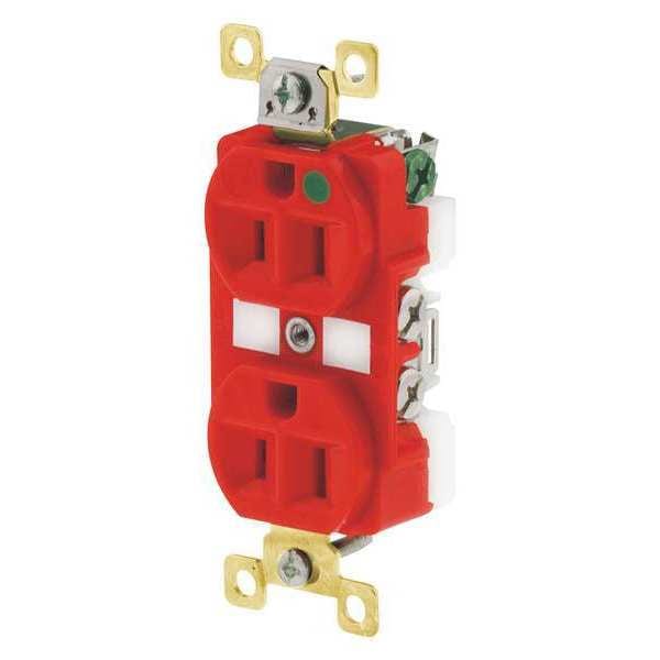 Zoro Select Receptacle, 15 A Amps, 125V AC, Flush Mount, Standard Duplex Outlet, 5-15R, Red - BRY8200RED