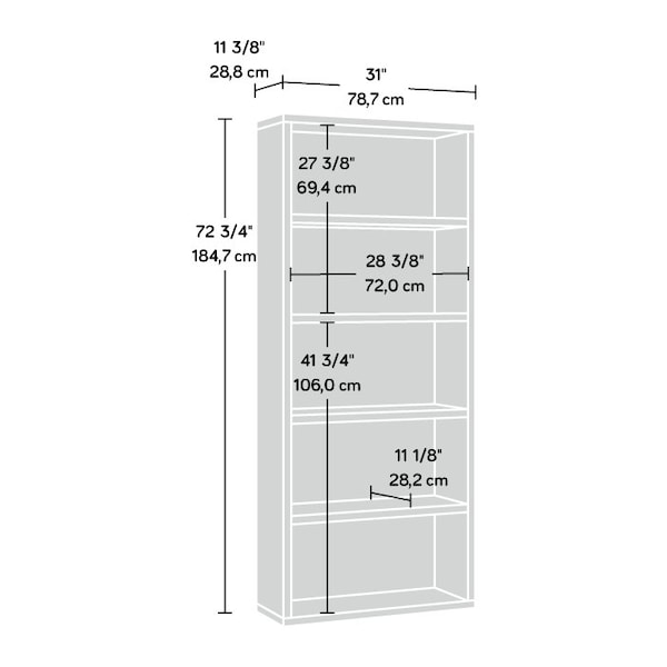 Sauder 5-Shelf Bookcase Sma , Strong and lightweight 1 1/4 in. panel construction for durability - 427261