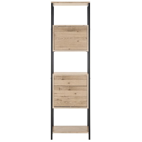 Safavieh 19.7 x 11.8 x 71.6 in. Gabrielle Etagere Bookcase with MDF Oak Veneer & Black Iron - FOX4274A