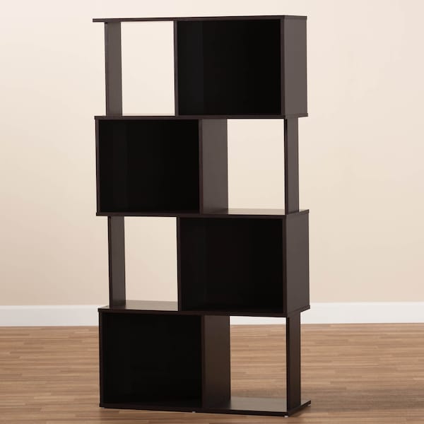 Baxton Studio Riva Dark Brown Finished Geometric Wood Bookshelf - 159-9866