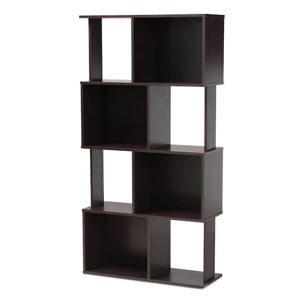 Baxton Studio Riva Dark Brown Finished Geometric Wood Bookshelf - 159-9866