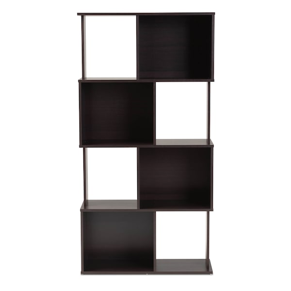 Baxton Studio Riva Dark Brown Finished Geometric Wood Bookshelf - 159-9866