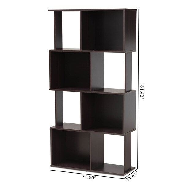Baxton Studio Riva Dark Brown Finished Geometric Wood Bookshelf - 159-9866