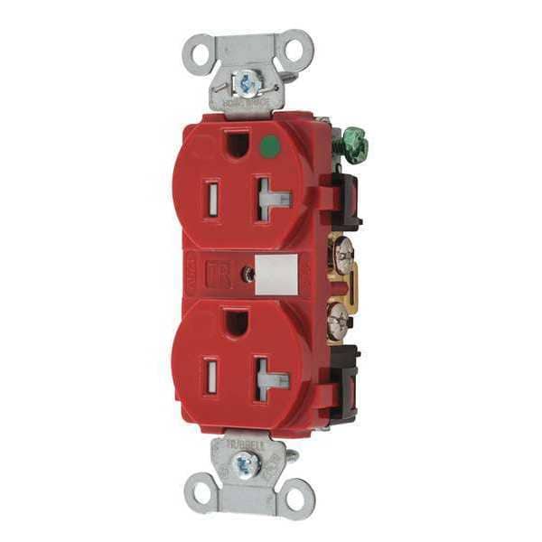 Zoro Select Receptacle, 20 A Amps, 125V AC, Flush Mount, Standard Duplex Outlet, 5-20R, Red - 8300HBREDTR