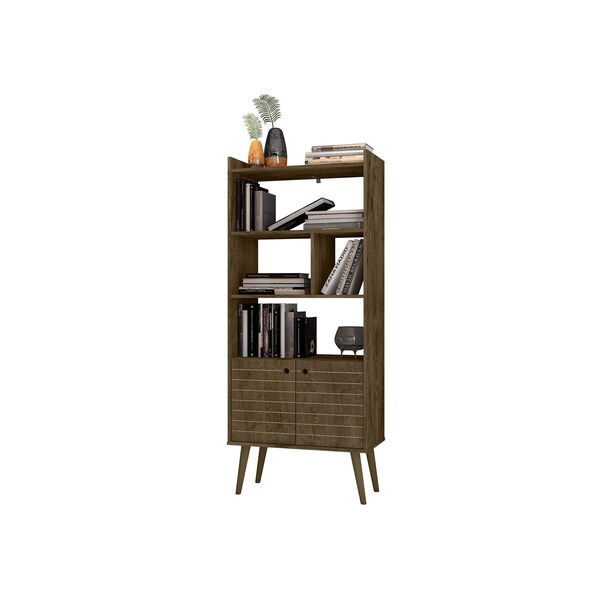 Manhattan Comfort Bogart Bookcase in Rustic Brown and Nature - 254BMC9