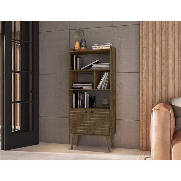 Manhattan Comfort Bogart Bookcase in Rustic Brown and Nature - 254BMC9