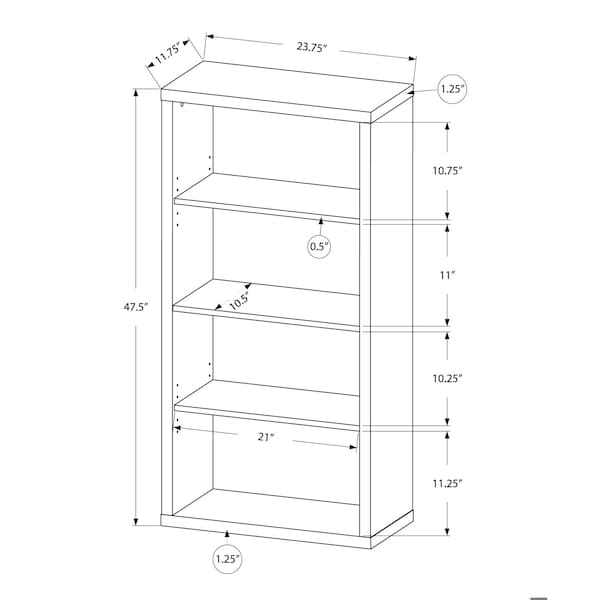 Homeroots 47.5 in. Brown Particle Board & MDF Bookshelf with Adjustable Shelves - 333505