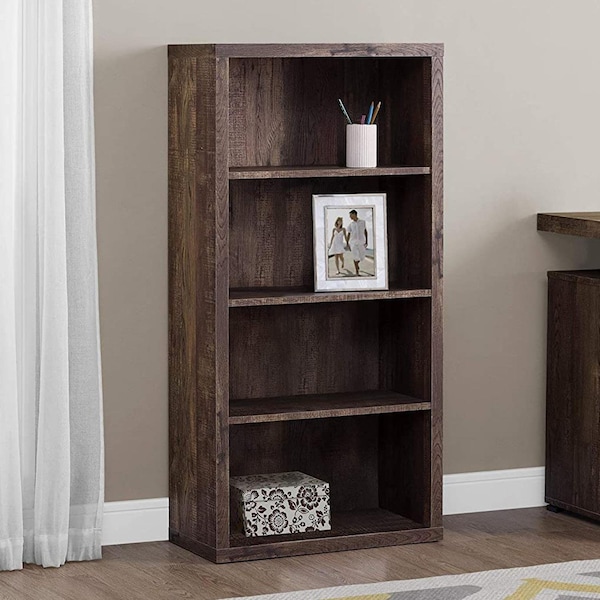 Homeroots 47.5 in. Brown Particle Board & MDF Bookshelf with Adjustable Shelves - 333505