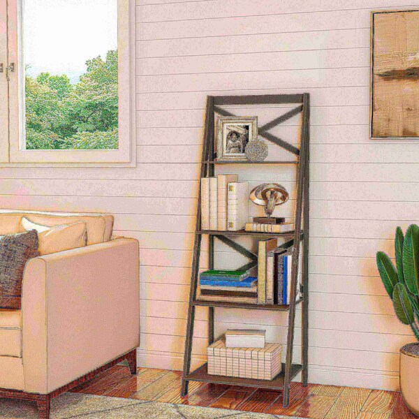 Hastings Home Ladder Bookcase X Back Frame, Gray - 293143VKF