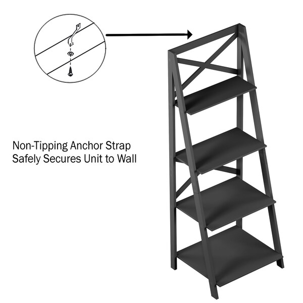 Hastings Home Ladder Bookcase X Back Frame, Gray - 293143VKF