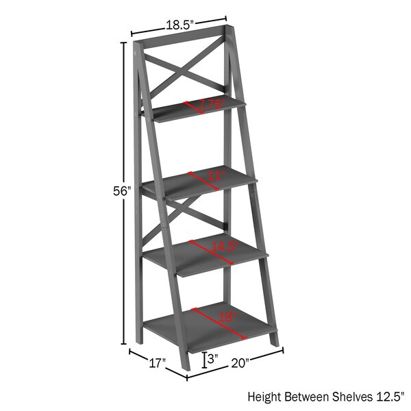 Hastings Home Ladder Bookcase X Back Frame, Gray - 293143VKF