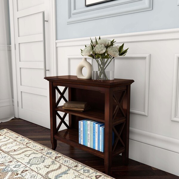Homeroots 30.25 x 32 x 13 in. Newport Plantation Cherry Low Bookcase - 389554