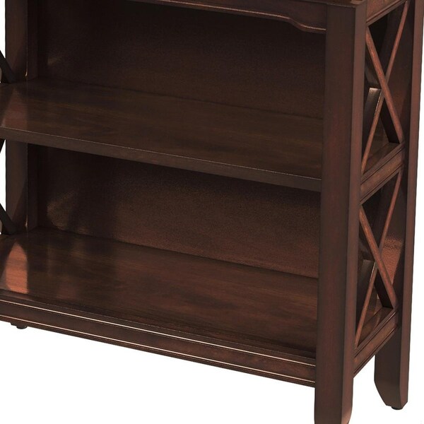 Homeroots 30.25 x 32 x 13 in. Newport Plantation Cherry Low Bookcase - 389554