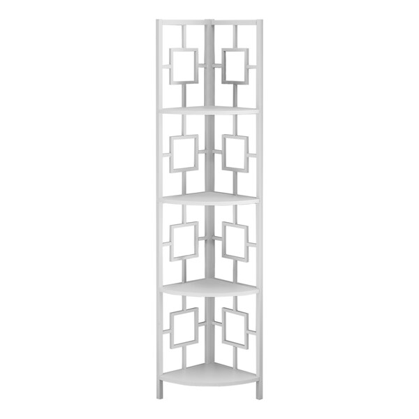 Monarch Specialties Bookshelf, Bookcase, Etagere, Corner, 4 Tier, 62"H, Office, Bedroom, Metal, Laminate, White - I 3613
