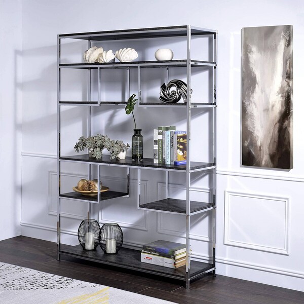 Acme 5-Tier Bookshelf in Chrome and Oak - ER-0183BK