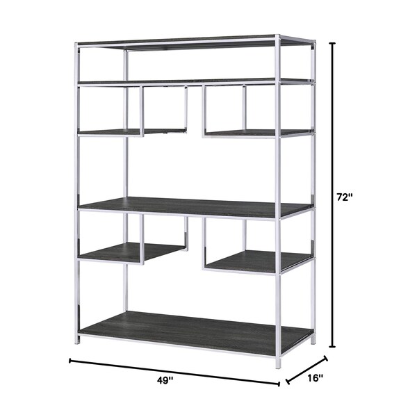 Acme 5-Tier Bookshelf in Chrome and Oak - ER-0183BK