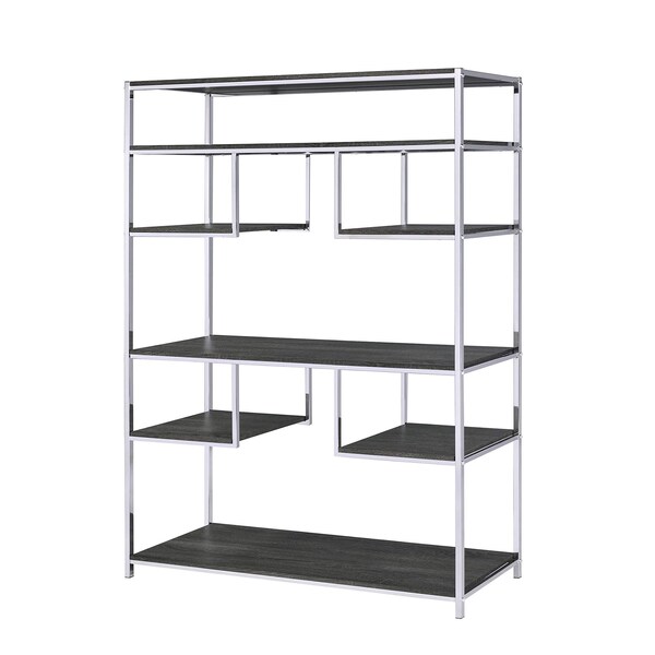Acme 5-Tier Bookshelf in Chrome and Oak - ER-0183BK