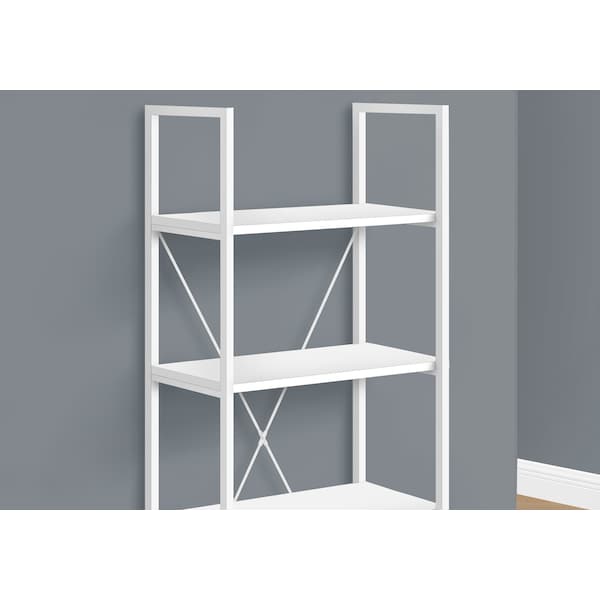 Monarch Specialties Bookshelf, Bookcase, 4 Tier, 48 in.H, Office, Bedroom, White Laminate, White Metal, Contemporary - I 7801
