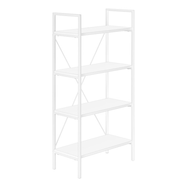 Monarch Specialties Bookshelf, Bookcase, 4 Tier, 48 in.H, Office, Bedroom, White Laminate, White Metal, Contemporary - I 7801