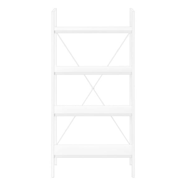 Monarch Specialties Bookshelf, Bookcase, 4 Tier, 48 in.H, Office, Bedroom, White Laminate, White Metal, Contemporary - I 7801