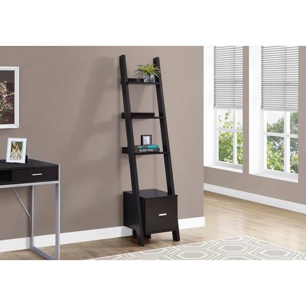 Monarch Specialties Bookshelf, Bookcase, Etagere, Corner, Ladder, 69"H, Office, Bedroom, Laminate, Brown, Contemporary - I 2765