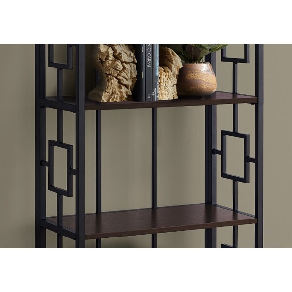 Monarch Specialties Bookshelf, Bookcase, Etagere, 4 Tier, 62"H, Office, Bedroom, Metal, Laminate, Brown, Black - I 3617