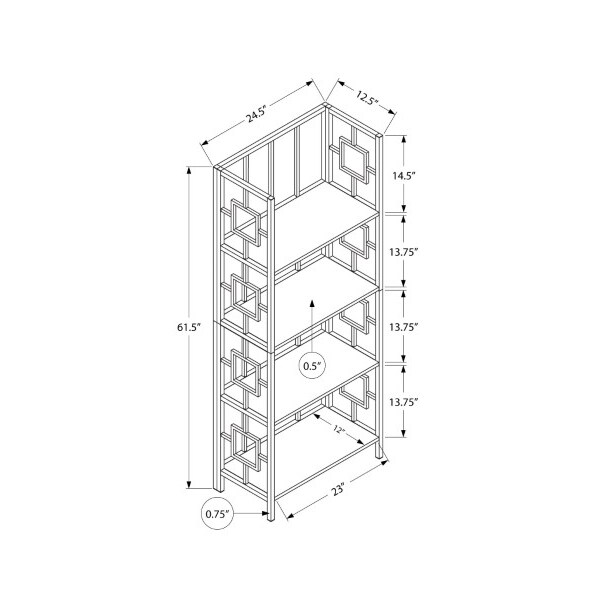 Monarch Specialties Bookshelf, Bookcase, Etagere, 4 Tier, 62"H, Office, Bedroom, Metal, Laminate, Brown, Black - I 3617