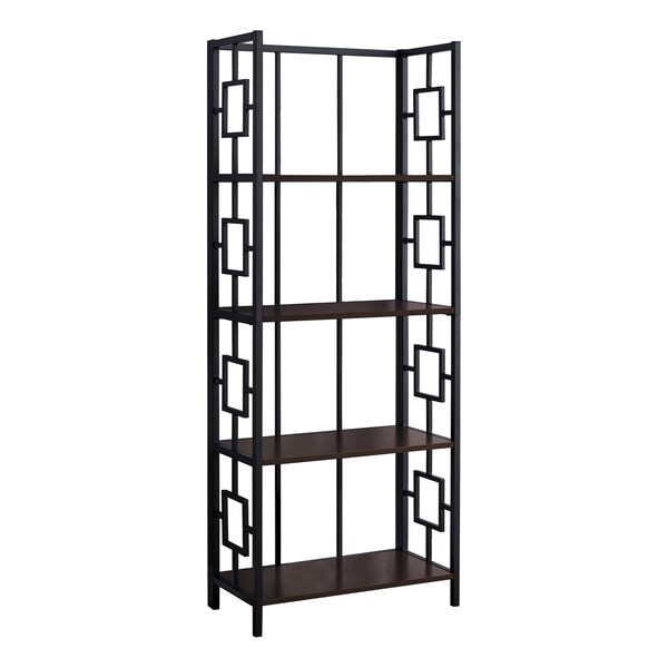 Monarch Specialties Bookshelf, Bookcase, Etagere, 4 Tier, 62"H, Office, Bedroom, Metal, Laminate, Brown, Black - I 3617