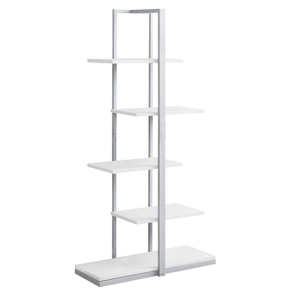 Monarch Specialties Bookshelf, Bookcase, Etagere, 5 Tier, 60"H, Office, Bedroom, Metal, Laminate, White, Grey - I 7233