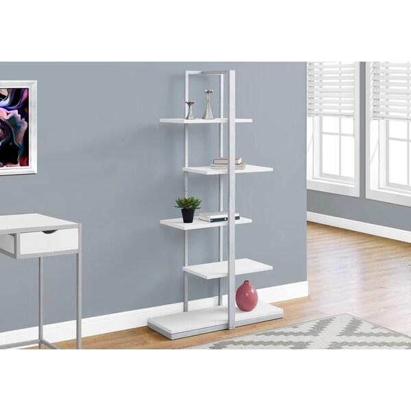 Monarch Specialties Bookshelf, Bookcase, Etagere, 5 Tier, 60"H, Office, Bedroom, Metal, Laminate, White, Grey - I 7233