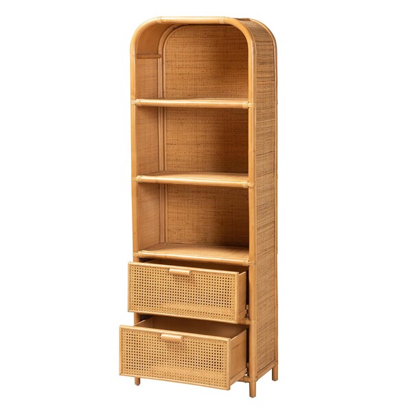 Bali & Pari Curacao Modern Bohemian Light Honey Rattan 2-Drawer Bookcase - 243-13570-ZORO