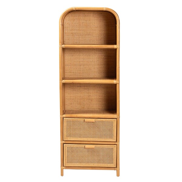 Bali & Pari Curacao Modern Bohemian Light Honey Rattan 2-Drawer Bookcase - 243-13570-ZORO