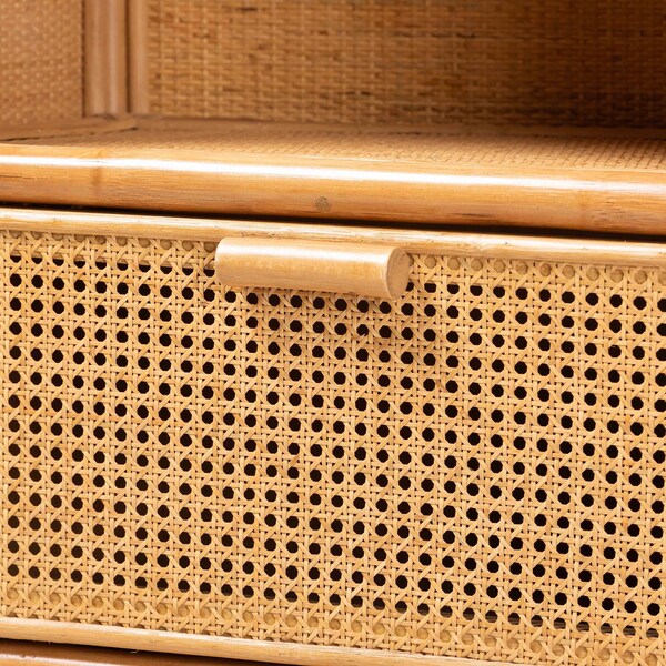 Bali & Pari Curacao Modern Bohemian Light Honey Rattan 2-Drawer Bookcase - 243-13570-ZORO