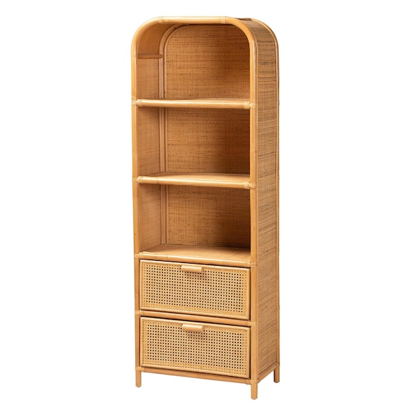 Bali & Pari Curacao Modern Bohemian Light Honey Rattan 2-Drawer Bookcase - 243-13570-ZORO