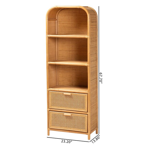 Bali & Pari Curacao Modern Bohemian Light Honey Rattan 2-Drawer Bookcase - 243-13570-ZORO
