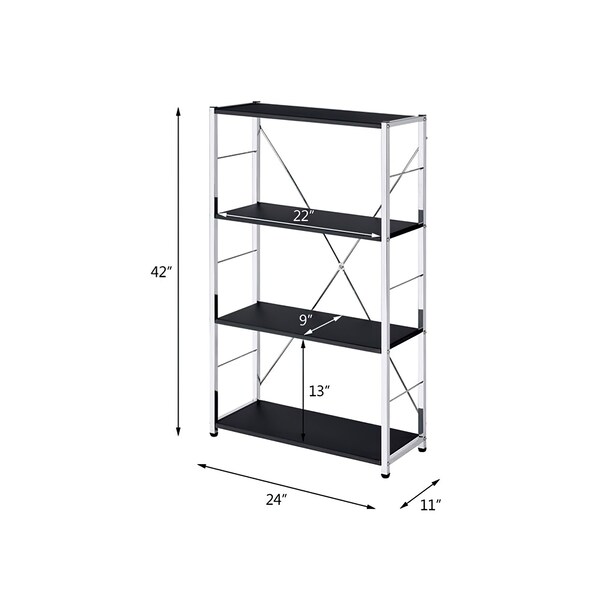 Acme Wooden 4-Shelf Bookshelf with Metal Frame in Black and Chrome - ER-023BK