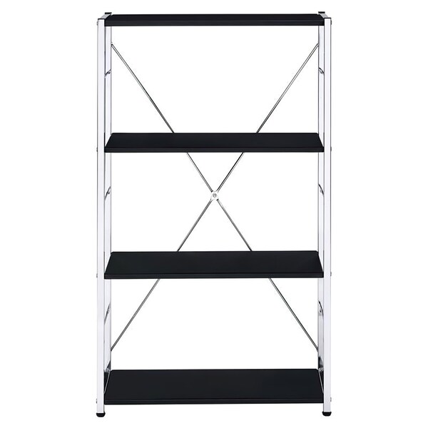 Acme Wooden 4-Shelf Bookshelf with Metal Frame in Black and Chrome - ER-023BK