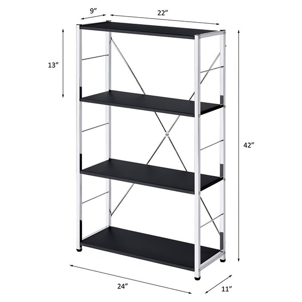 Acme Wooden 4-Shelf Bookshelf with Metal Frame in Black and Chrome - ER-023BK