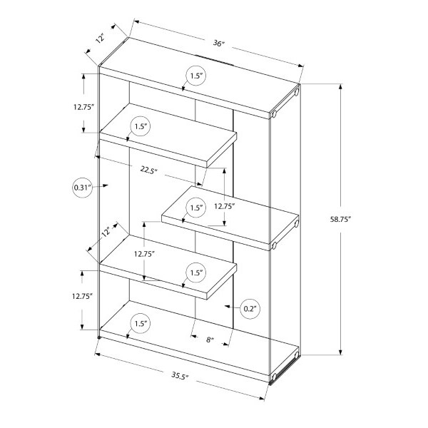 Monarch Specialties Bookshelf, Bookcase, Etagere, 5 Tier, 60"H, Office, Bedroom, Tempered Glass, Glossy White, Clear - I 3290