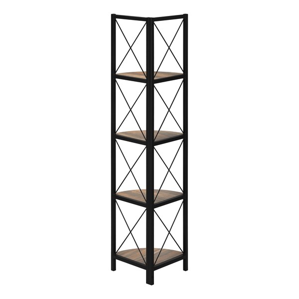 Monarch Specialties Bookshelf, Bookcase, Etagere, Corner, 4 Tier, 60"H, Office, Bedroom, Metal, Laminate, Brown, Black - I 3646