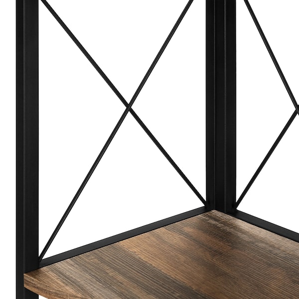 Monarch Specialties Bookshelf, Bookcase, Etagere, Corner, 4 Tier, 60"H, Office, Bedroom, Metal, Laminate, Brown, Black - I 3646