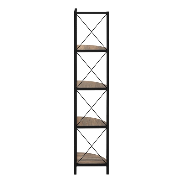 Monarch Specialties Bookshelf, Bookcase, Etagere, Corner, 4 Tier, 60"H, Office, Bedroom, Metal, Laminate, Brown, Black - I 3646