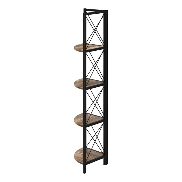 Monarch Specialties Bookshelf, Bookcase, Etagere, Corner, 4 Tier, 60"H, Office, Bedroom, Metal, Laminate, Brown, Black - I 3646
