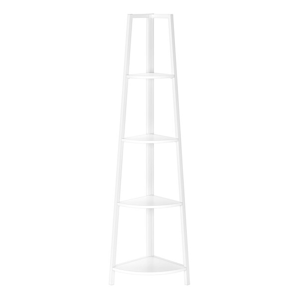 Monarch Specialties Bookshelf, Bookcase, Etagere, Corner, 4 Tier, 60 in.H, Office, Bedroom, White Laminate, White Metal - I 3665