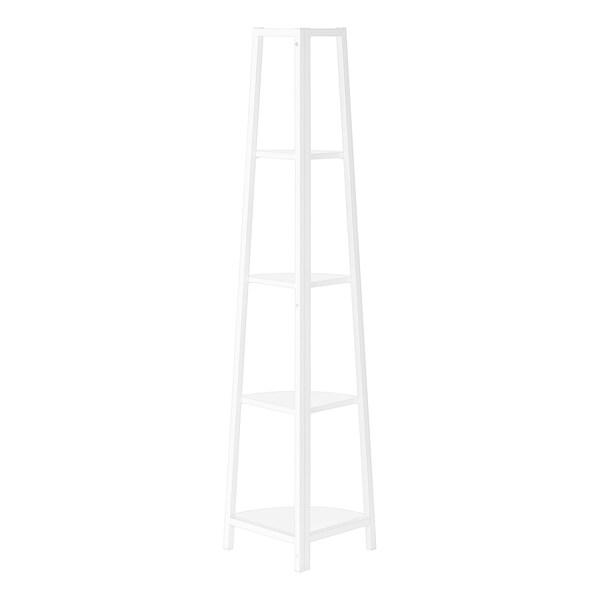 Monarch Specialties Bookshelf, Bookcase, Etagere, Corner, 4 Tier, 60 in.H, Office, Bedroom, White Laminate, White Metal - I 3665