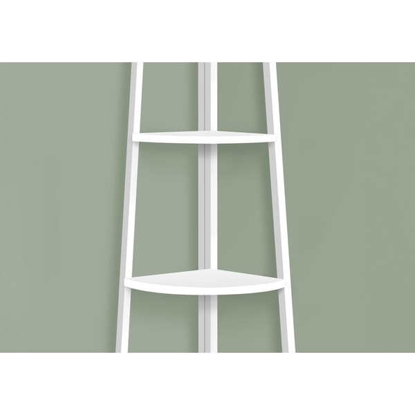 Monarch Specialties Bookshelf, Bookcase, Etagere, Corner, 4 Tier, 60 in.H, Office, Bedroom, White Laminate, White Metal - I 3665