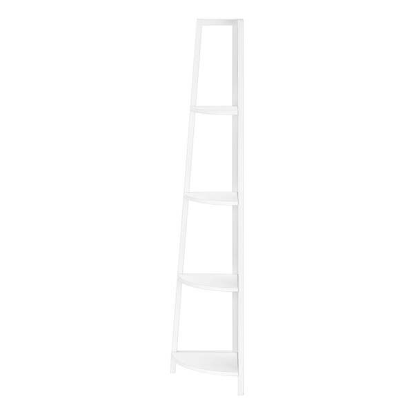 Monarch Specialties Bookshelf, Bookcase, Etagere, Corner, 4 Tier, 60 in.H, Office, Bedroom, White Laminate, White Metal - I 3665
