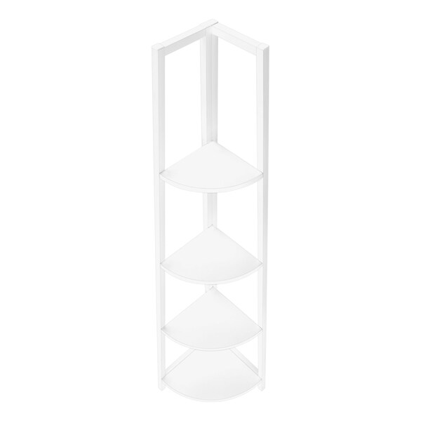 Monarch Specialties Bookshelf, Bookcase, Etagere, Corner, 4 Tier, 60 in.H, Office, Bedroom, White Laminate, White Metal - I 3665