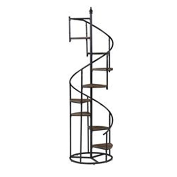 Benjara 69 in. Wood Staircase Design Bookcase with Spiral Metal Frame, Brown - BM280493